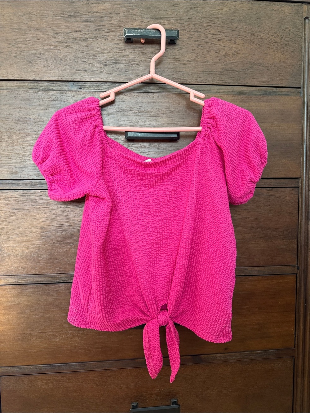 LOFT Fuchsia Puff-Sleeve Tie-Front Top